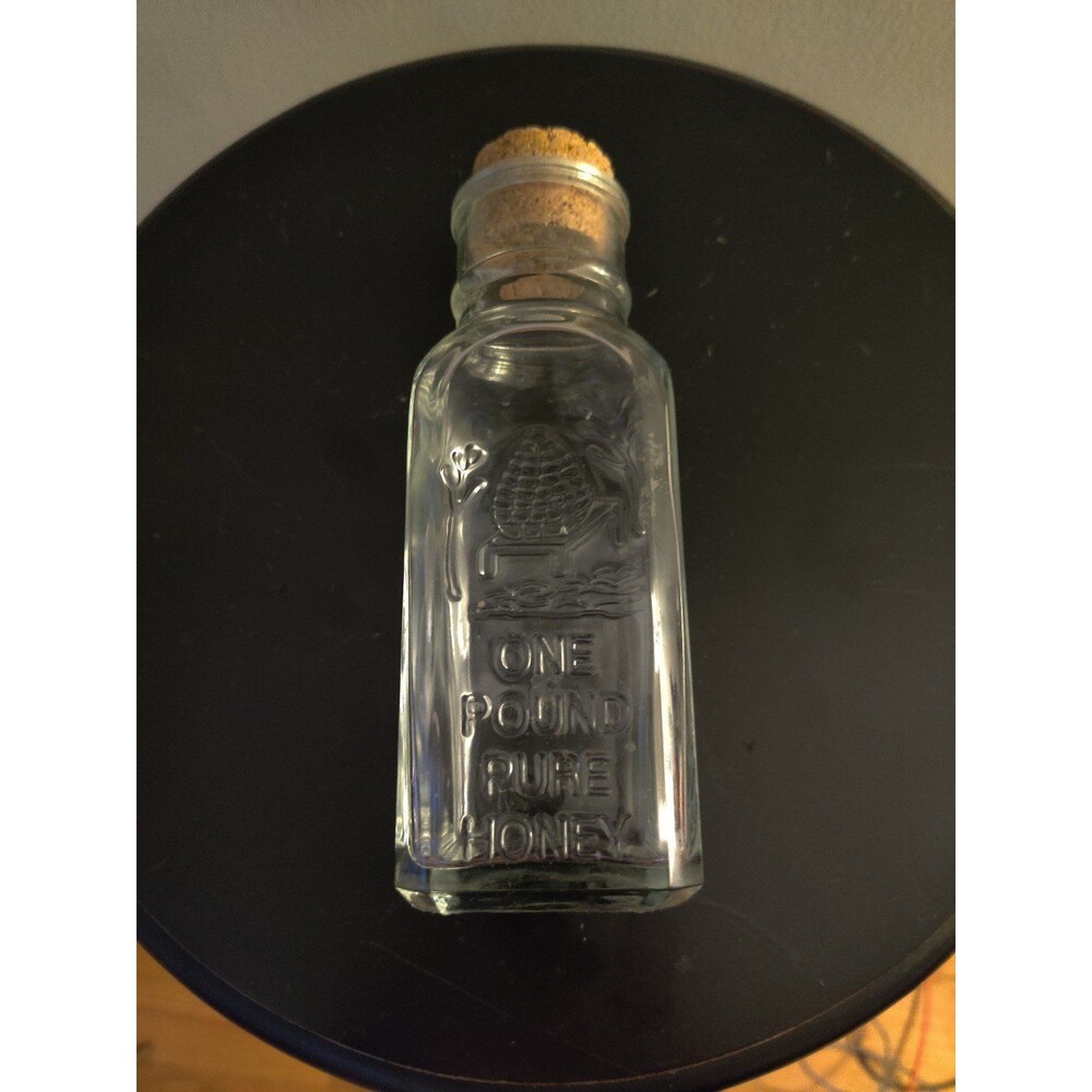 Glass honey bottle/jar with cork top